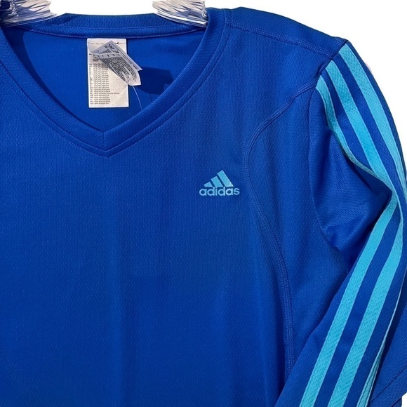 Adidas Women’s Blue Training V-neck 3 Stripe Pullover Shirt New With Tags Large - Picture 2 of 5